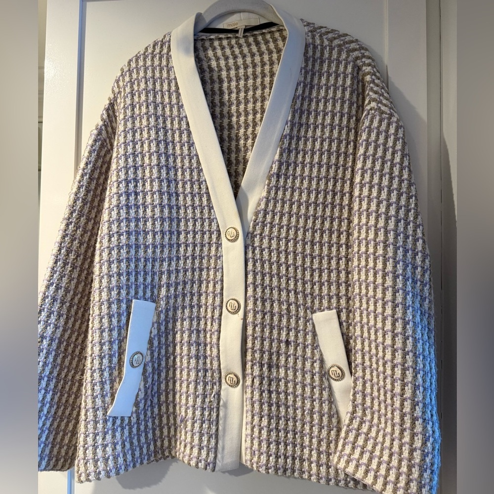 Maje Cream and Gray Women's Cardigan